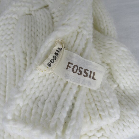 Fossil Cream White Cable Knit Winter Acrylic Scarf - Picture 4 of 7